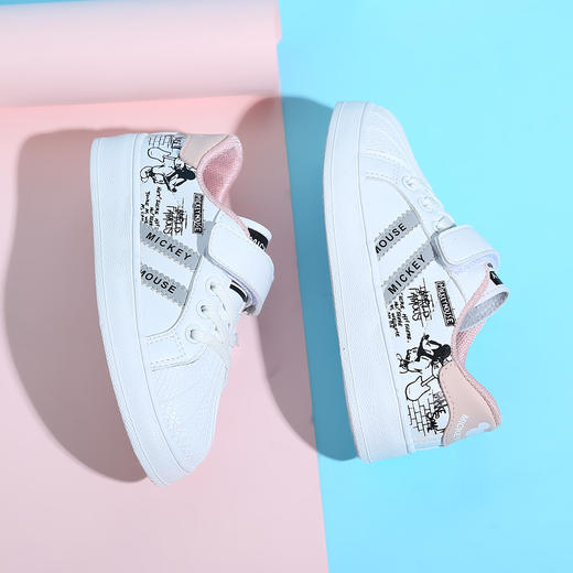 迪士尼学生四季小白鞋男女童白色运动鞋面皮儿童跑步鞋透气网面M2218676 商品图2