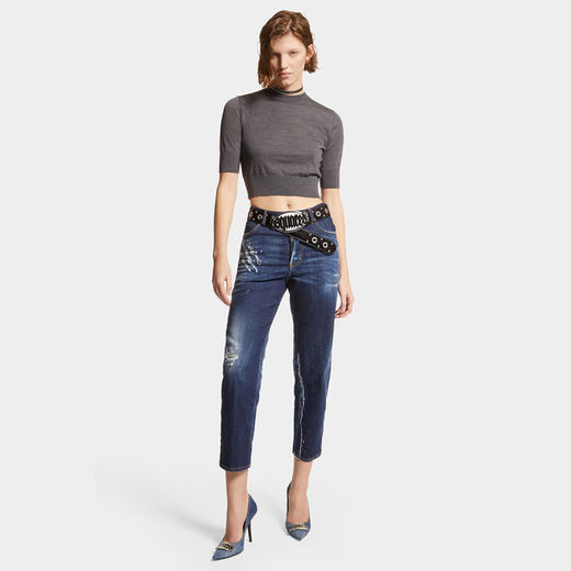 【一】DSQUARED2 女士徽标标签休闲牛仔裤 蓝色 S75LB0942 S30342 470 商品图2