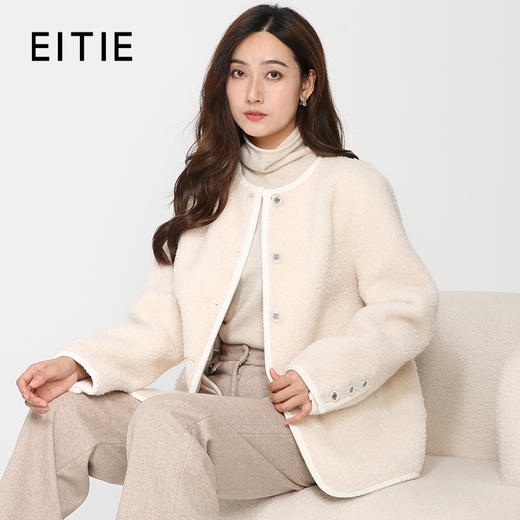 EITIE爱特爱时尚保暖毛绒羊剪毛大口袋气质圆领短外套冬新款D2403415 商品图0