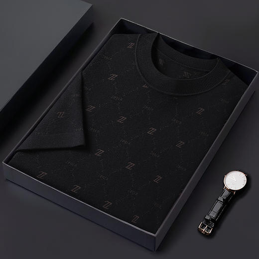 【新款DWP】大依优型大码圆领满印短袖T恤毛衫针织衫加肥加大毛衣大号胖子宽松毛衫男装上衣打底 商品图5