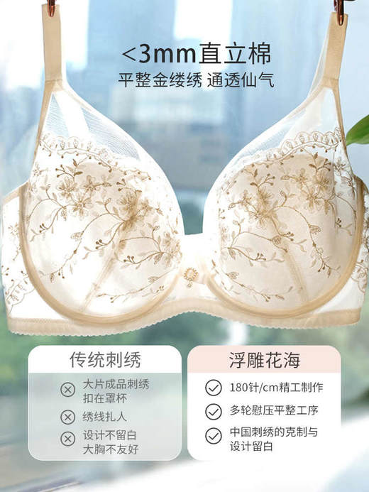 奶糖派大胸分胸型内衣浮雕花海蕾丝刺绣大码文胸女聚拢防下垂 商品图1