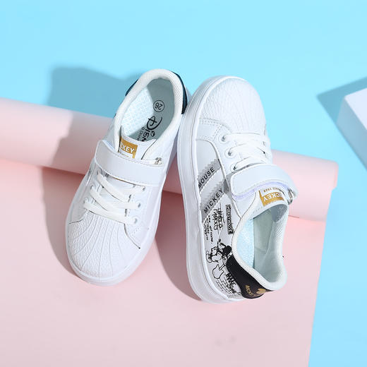 迪士尼学生四季小白鞋男女童白色运动鞋面皮儿童跑步鞋透气网面M2218676 商品图7
