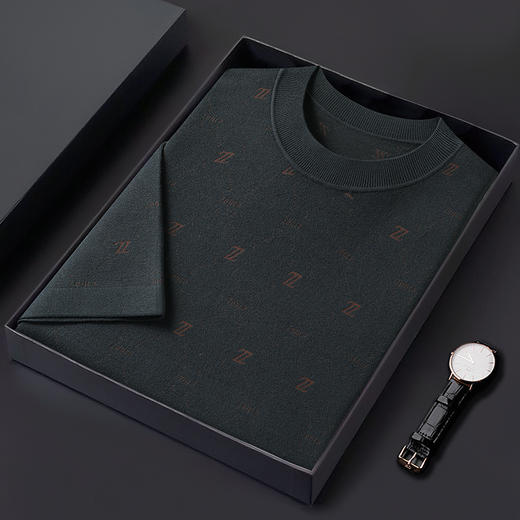 【新款DWP】大依优型大码圆领满印短袖T恤毛衫针织衫加肥加大毛衣大号胖子宽松毛衫男装上衣打底 商品图6