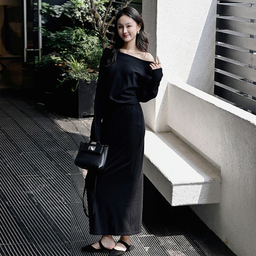 【顺丰包邮】99313 洛诗琳一字肩羊绒上衣松紧腰半身裙两件套女637 商品图2