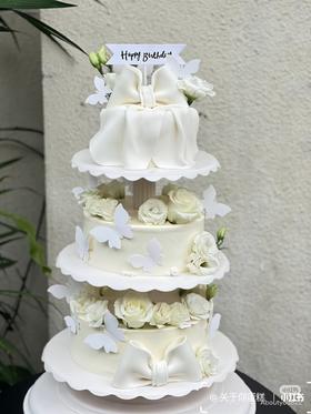 三层翻糖蝴蝶结玫瑰10+8+6