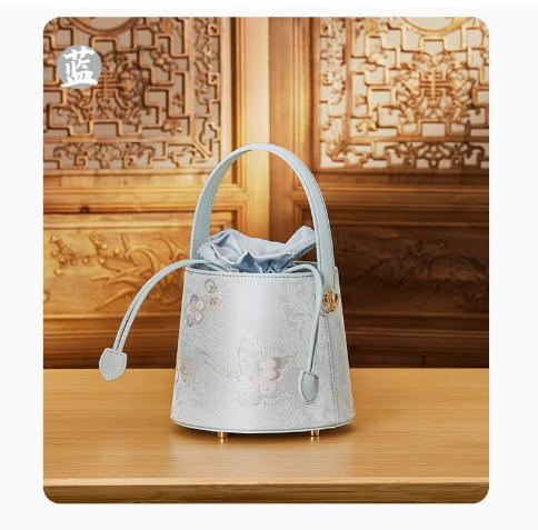 新中式国风经典灰蓝水桶包，单肩斜挎手提提花牛皮小包TX-JD170618 商品图2