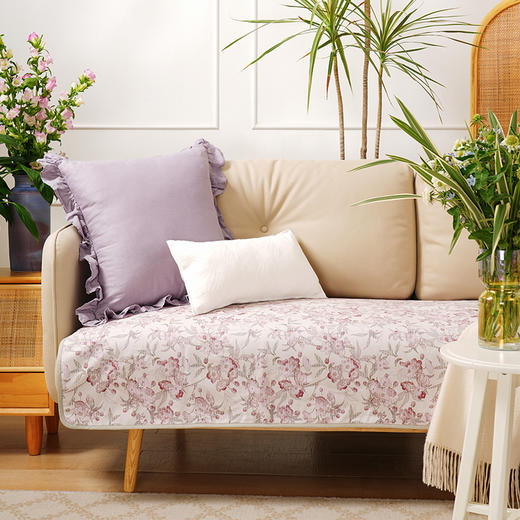 桃花夭夭系列沙发巾棉四季通用高端轻奢防滑高级感高档靠包定制 商品图2