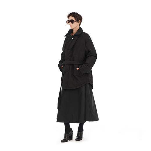 NUTH  黑色可收腰中长款保暖秋冬棉服外套女 商品图1