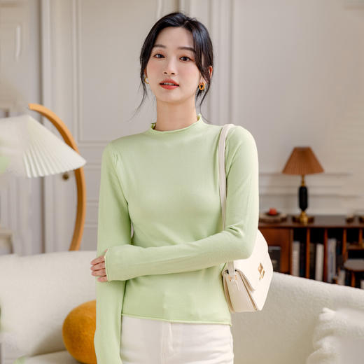 【89元任选3件，一起加入购物车结算！BIMO碧茉多色打底衫】BIMO碧茉半高领毛边长袖打底衫 7色可选！ 商品图1