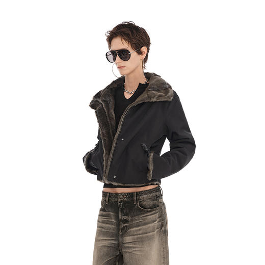 NUTH正反两穿短外套修身显瘦复古黑色保暖厚短外套女（发货时间同步天猫） 商品图1