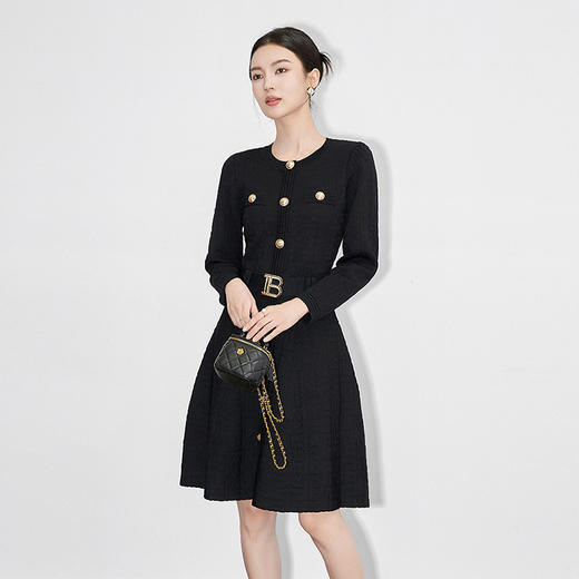 【高货wl】全新升级【铂金会员330/天猫439/差价109】(05543) 洛诗琳重工*提花针织连衣裙小个子百搭打底收腰A字裙 商品图1