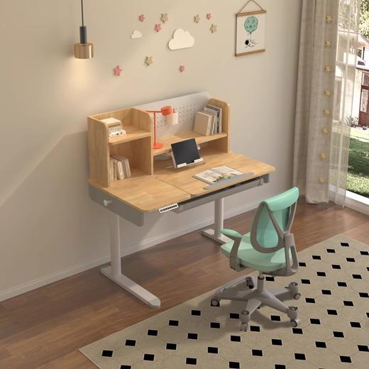 摩伽原木实木儿童书桌双驱动电动升降学习桌小学初中高中大学 商品图1