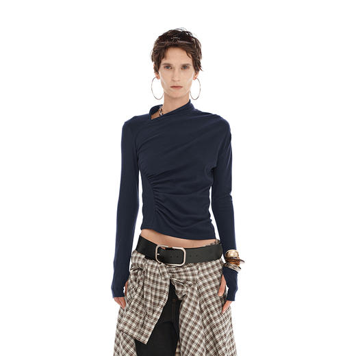 NUTH  亲肤莱赛尔修身显瘦针织打底斜领长袖打底针织上衣女 商品图1