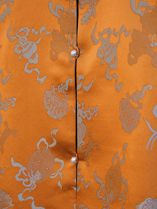 盛唐牡丹| 橙色吉祥八宝花蕾缎马甲 商品图3