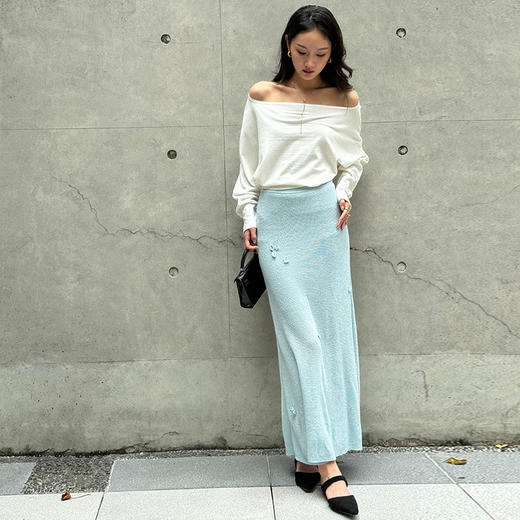 【顺丰包邮】99313 洛诗琳一字肩羊绒上衣松紧腰半身裙两件套女637 商品图3