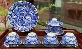 青花万花不落地茶具套
