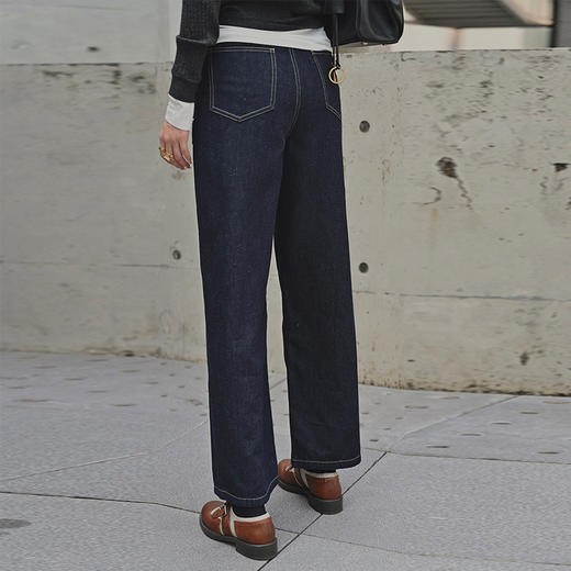 【顺丰包邮】92324 洛诗琳春秋深蓝色新款高腰显瘦美式高街直筒长裤632 商品图4