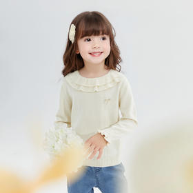 笛莎Deesha 童装女童毛衣2024冬季新款双层领蝴蝶结小标翻领毛衣