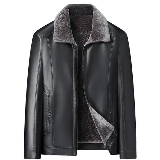 【新款DLC】大依优型大码翻领pu皮夹克皮毛一体加绒外套加肥加大肥佬休闲上衣男士胖子潮流 商品图1