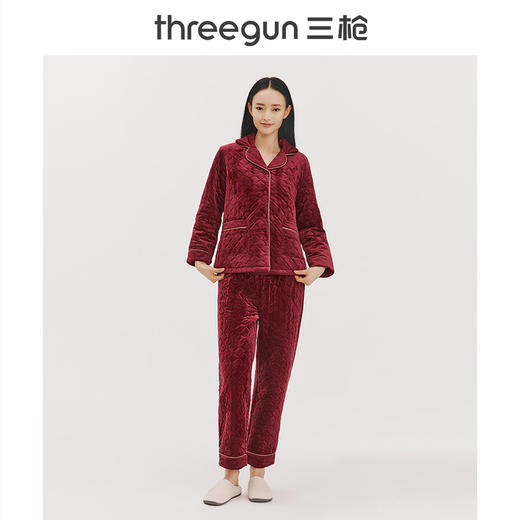 Threegun三枪 【婴儿绒】绗棉翻领开襟女家居套-82018D011 商品图3