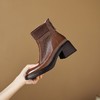 【预售5天】软牛皮棕色粗跟小短靴女秋冬配针织瘦瘦靴中跟方头马丁靴及踝靴LD&6971 商品缩略图4