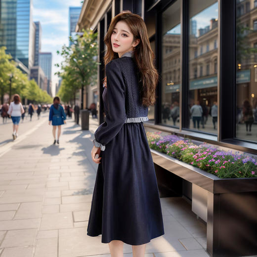 奢姿大码女装2024秋冬假两件针织时尚连衣裙胖妹妹气质小立领裙子9944891096 商品图3