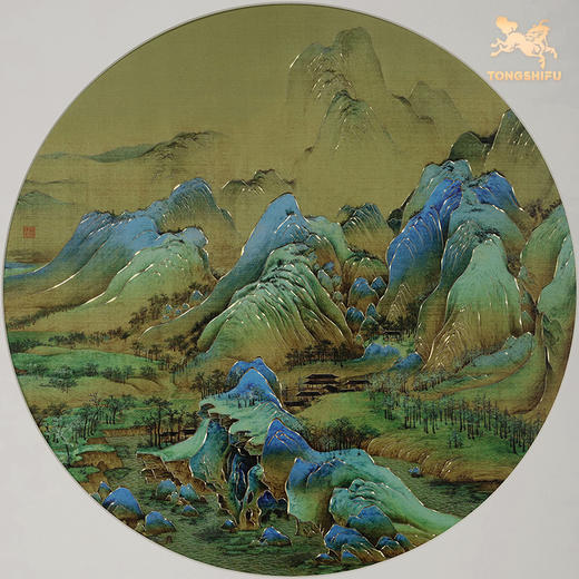 铜师傅 手工錾刻 铜雕画《千里江山 圆形》客厅背景墙装饰挂画 商品图4