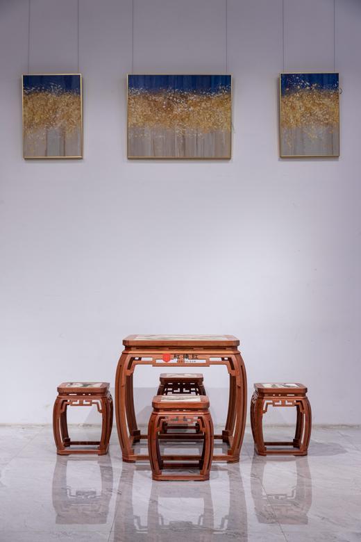 红桥红  家具严选  缅甸花梨（大果紫檀）【石面 78 仿故宫文竹 方桌五件套】 商品图0