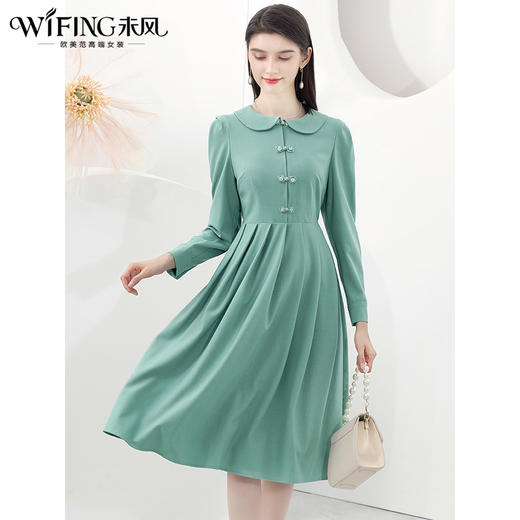 未风娃娃领连衣裙女秋2024秋季新款女装长袖气质高腰显瘦减龄裙子 商品图0