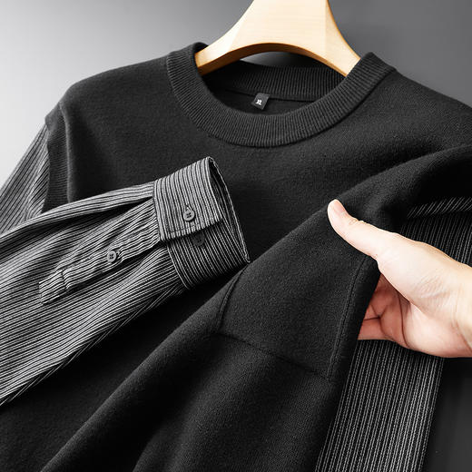 【假两件】【新款DPF】大依优型大码假两件长袖T恤圆领毛衫卫衣男装加肥加大体恤大号上衣胖子 商品图6