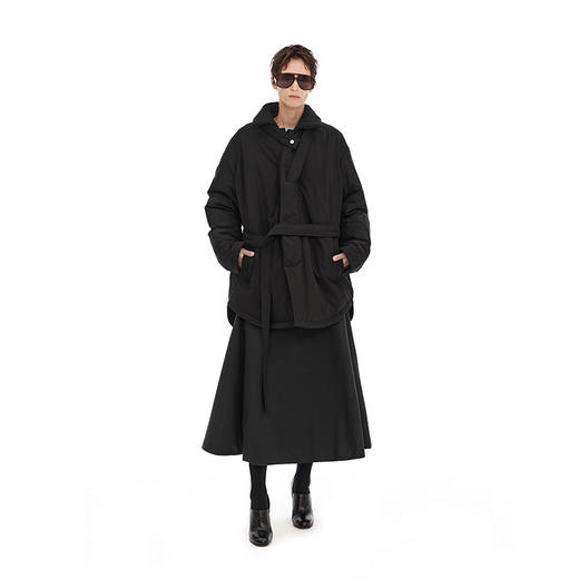 NUTH  黑色可收腰中长款保暖秋冬棉服外套女 商品图0