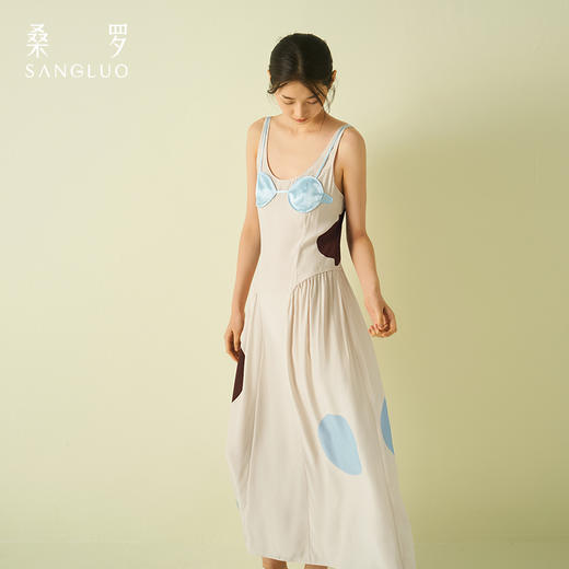桑罗美拉德波点真丝吊带长裙复古俏皮度假风收腰显瘦可外穿睡裙 商品图0
