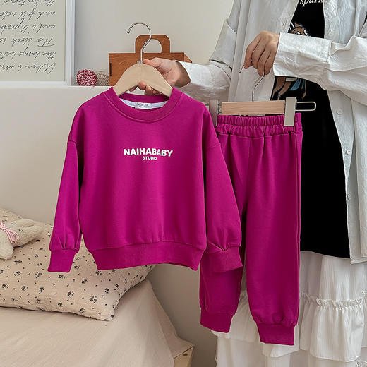 【INS秋季新款，童趣满满！彩色字母卫衣长裤套装】INS秋季新款中小童韩版童装 棉质字母彩色 男女童卫衣长裤套装-QQ 商品图2