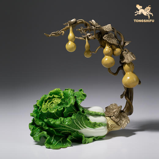 铜师傅《福禄百财》桌面电视柜铜葫芦白菜摆件 家居装饰工艺品 商品图2