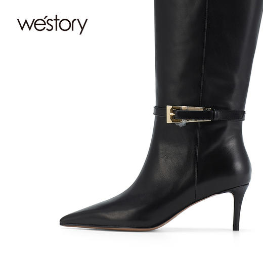 westory秋冬时尚欧美尖头真皮细跟高筒时装靴女W24DQ84021 商品图3