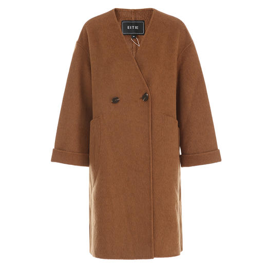 EITIE爱特爱围巾氛围感棕色宽松廓形显瘦羊毛呢外套冬季新款D2414405 商品图6