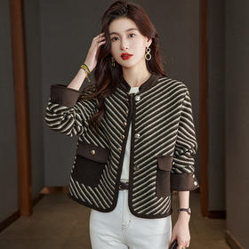 CC 小香风立领条纹毛呢短外套针织上衣显瘦