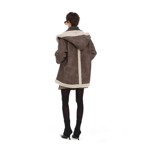 NUTH复古皮毛一体大衣宽松连帽中长款皮草外套女 商品图2