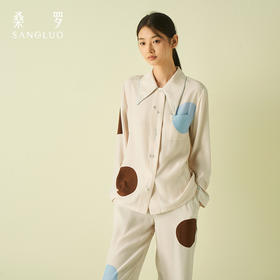 桑罗美拉德波点真丝睡衣女复古俏皮撞色嵌条可外穿家居服24年新品