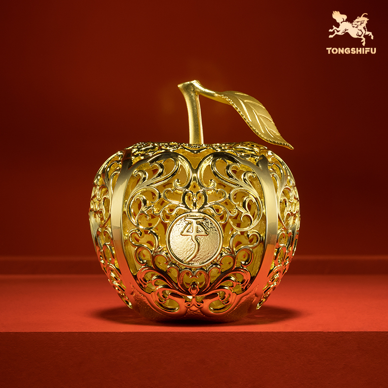铜师傅《平安幸福》客厅桌面真金鎏镀铜苹果摆件 家居装饰工艺品