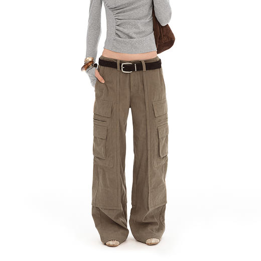 NUTH灯芯绒直筒中腰阔腿多口袋复古工装裤女秋冬 商品图0