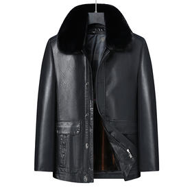 【可拆卸内胆】【可拆卸毛领】【新款DLC】大依优型大码翻领pu皮夹克外套加肥加大肥佬休闲上衣男士胖子潮流