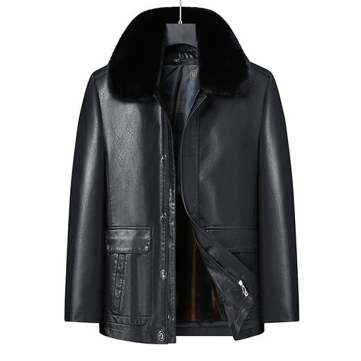 【可拆卸内胆】【可拆卸毛领】【新款DLC】大依优型大码翻领pu皮夹克外套加肥加大肥佬休闲上衣男士胖子潮流 商品图0