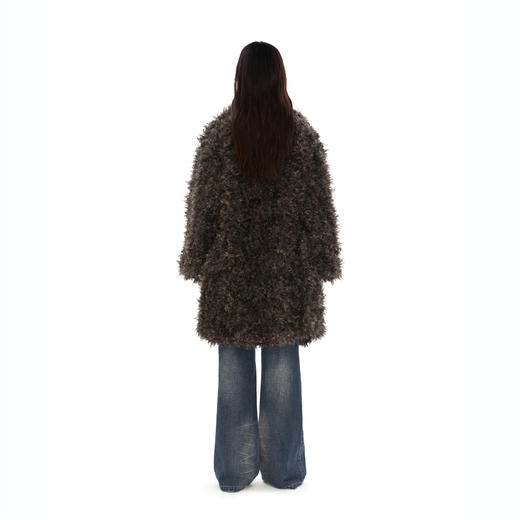 NUTH  棕色中长款环保皮草宽松保暖翻领大衣外套女 商品图2