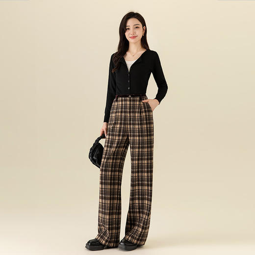 【高货xg】全新升级【铂金会员183/天猫249/差价66】(02459) 洛诗琳羊毛混纺保暖显瘦格子裤秋冬新安可拉红复古阔腿裤 商品图2