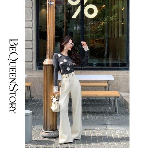 【孤品样衣，不退不换】【卢浮花事】舒适显瘦蕾丝腰头层次感高腰直筒休闲裤女 商品图2