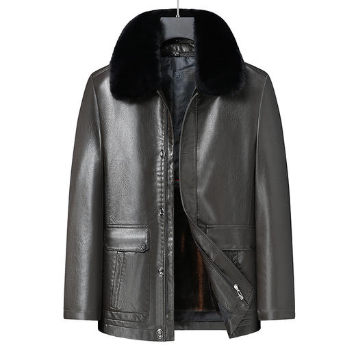 【可拆卸内胆】【可拆卸毛领】【新款DLC】大依优型大码翻领pu皮夹克外套加肥加大肥佬休闲上衣男士胖子潮流 商品图1