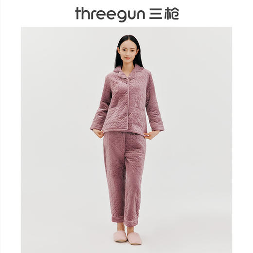 Threegun三枪 【婴儿绒】绗棉翻领开襟女家居套-82018D011 商品图7