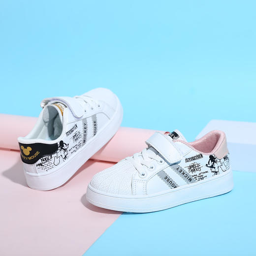 迪士尼学生四季小白鞋男女童白色运动鞋面皮儿童跑步鞋透气网面M2218676 商品图4