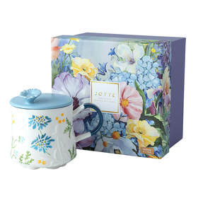JOYYE梦里花带盖杯蓝色-480ML-6068